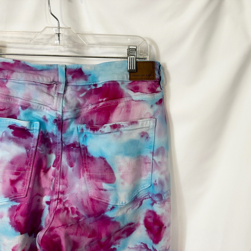 American Eagle Size 16 Jeans Handmade Tie Dye Mom Jeans Pink Blue High Rise 974 - Picture 9 of 12